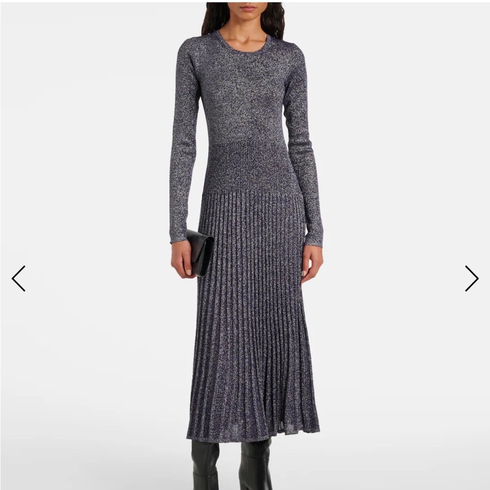JOSEPH Lurex Diva Dress JF005175 | Metallic Rib Knit Pleated Midi | Size S